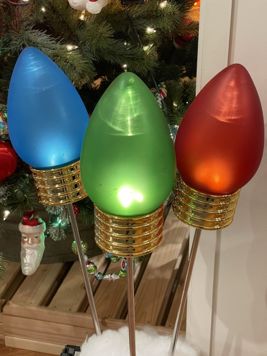 26 Inch Lighted Frosted Outdoor Christmas Light Bulb Pick - Set of 3 New 2023