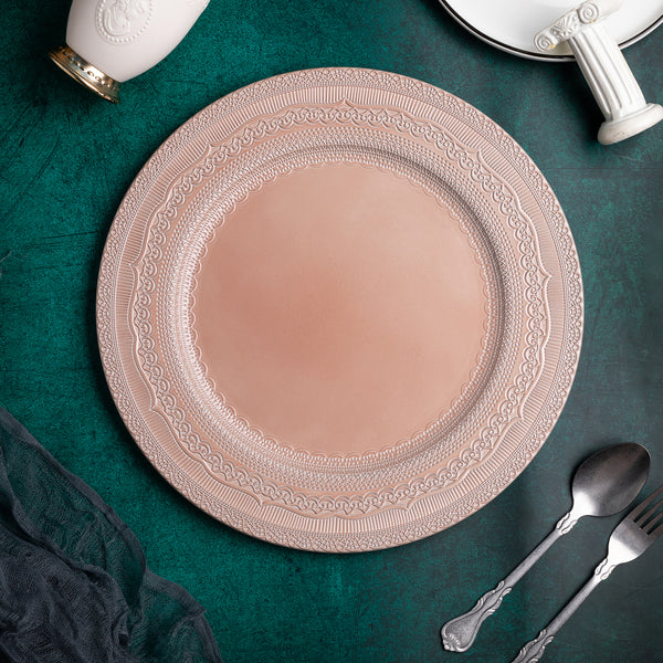 Lace Embossed Acrylic Plastic Charger Plate - Blush