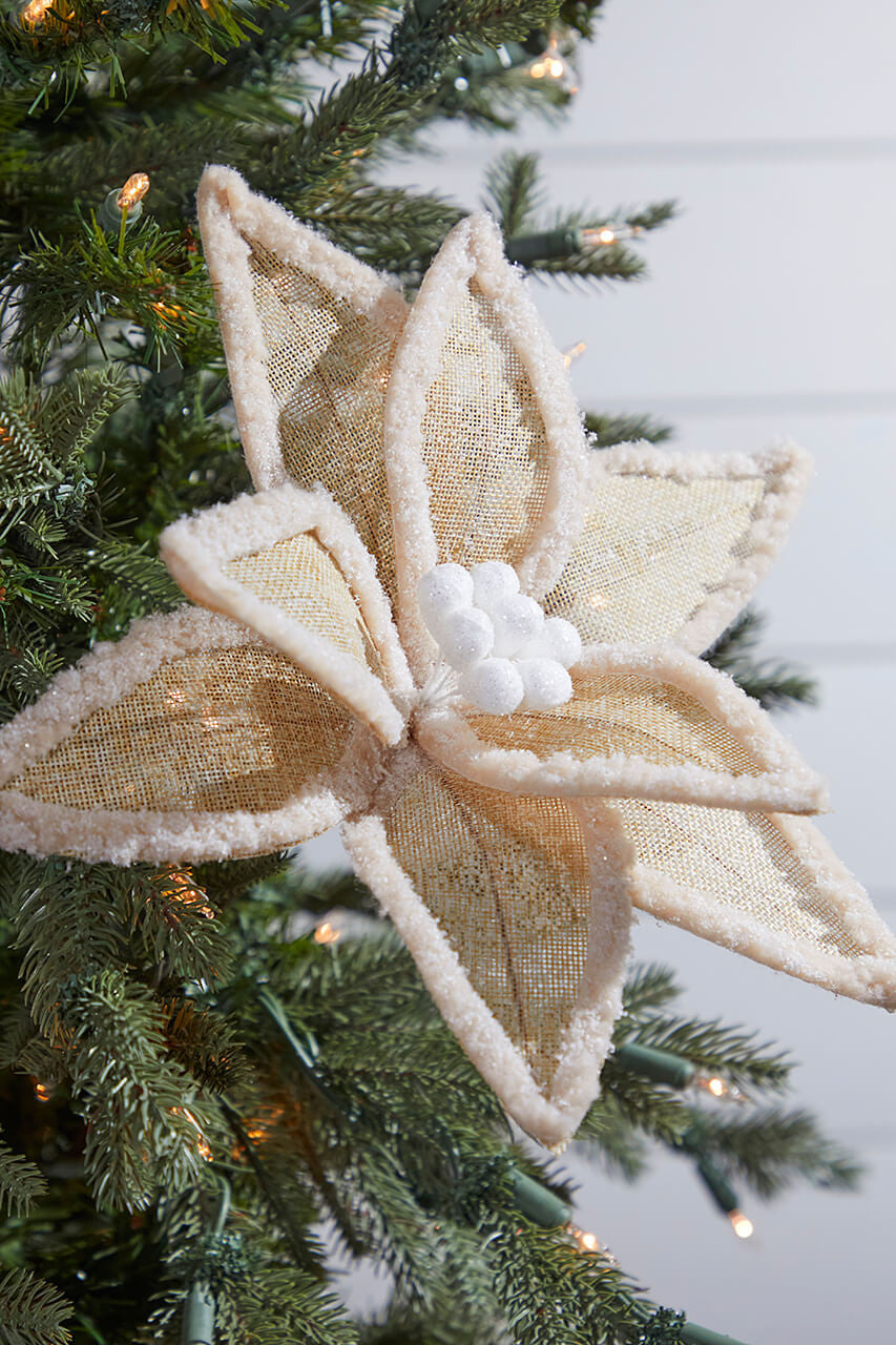 20” Burlap Faux Fur Edge Poinsettia Stem