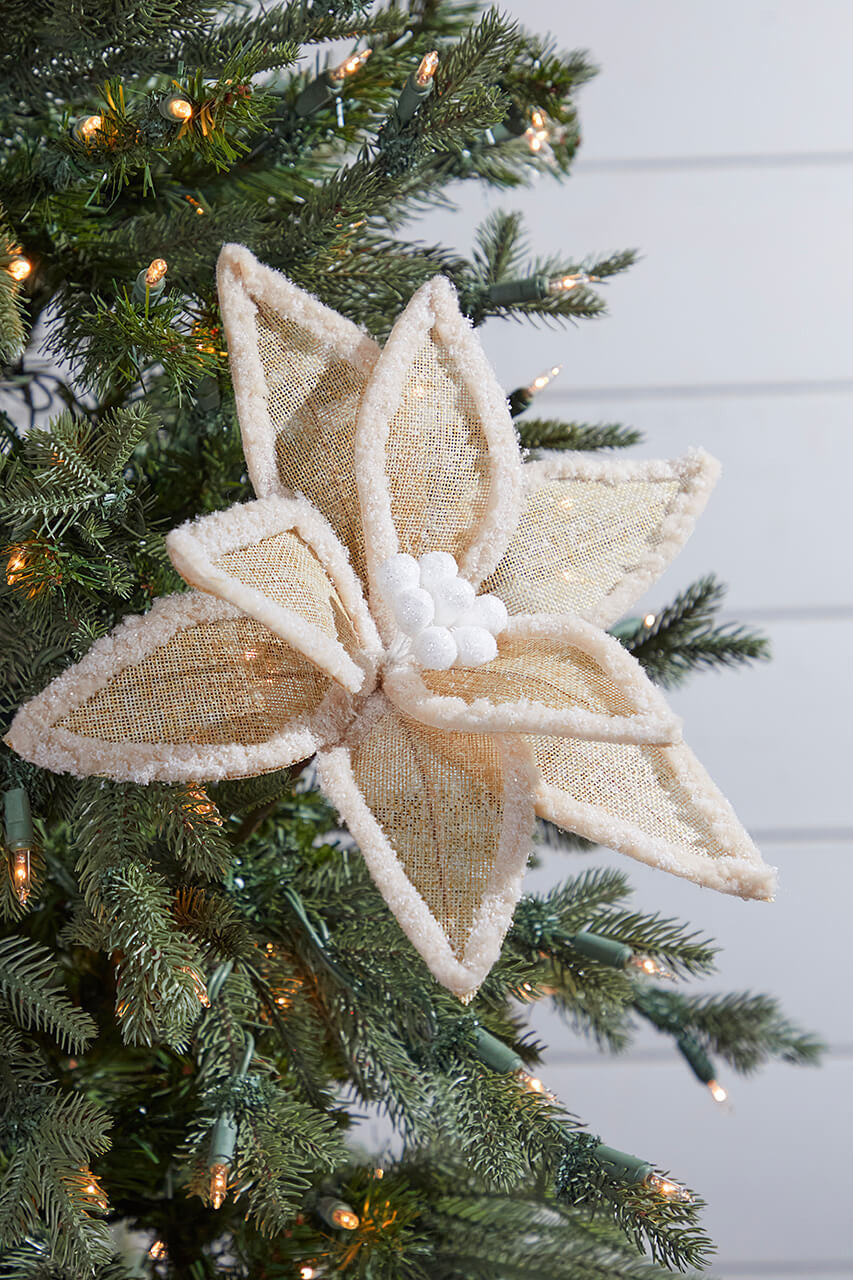 20” Burlap Faux Fur Edge Poinsettia Stem