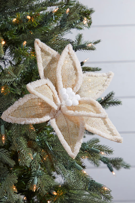 20” Burlap Faux Fur Edge Poinsettia Stem