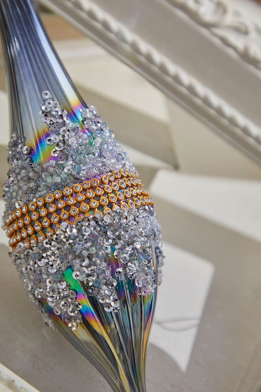 10" Glass Iridescent Jewel Finial Ornament