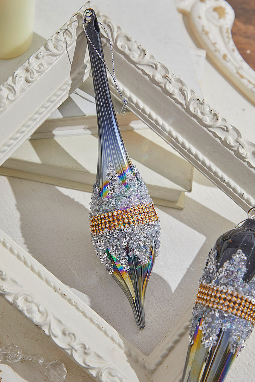 10" Glass Iridescent Jewel Finial Ornament