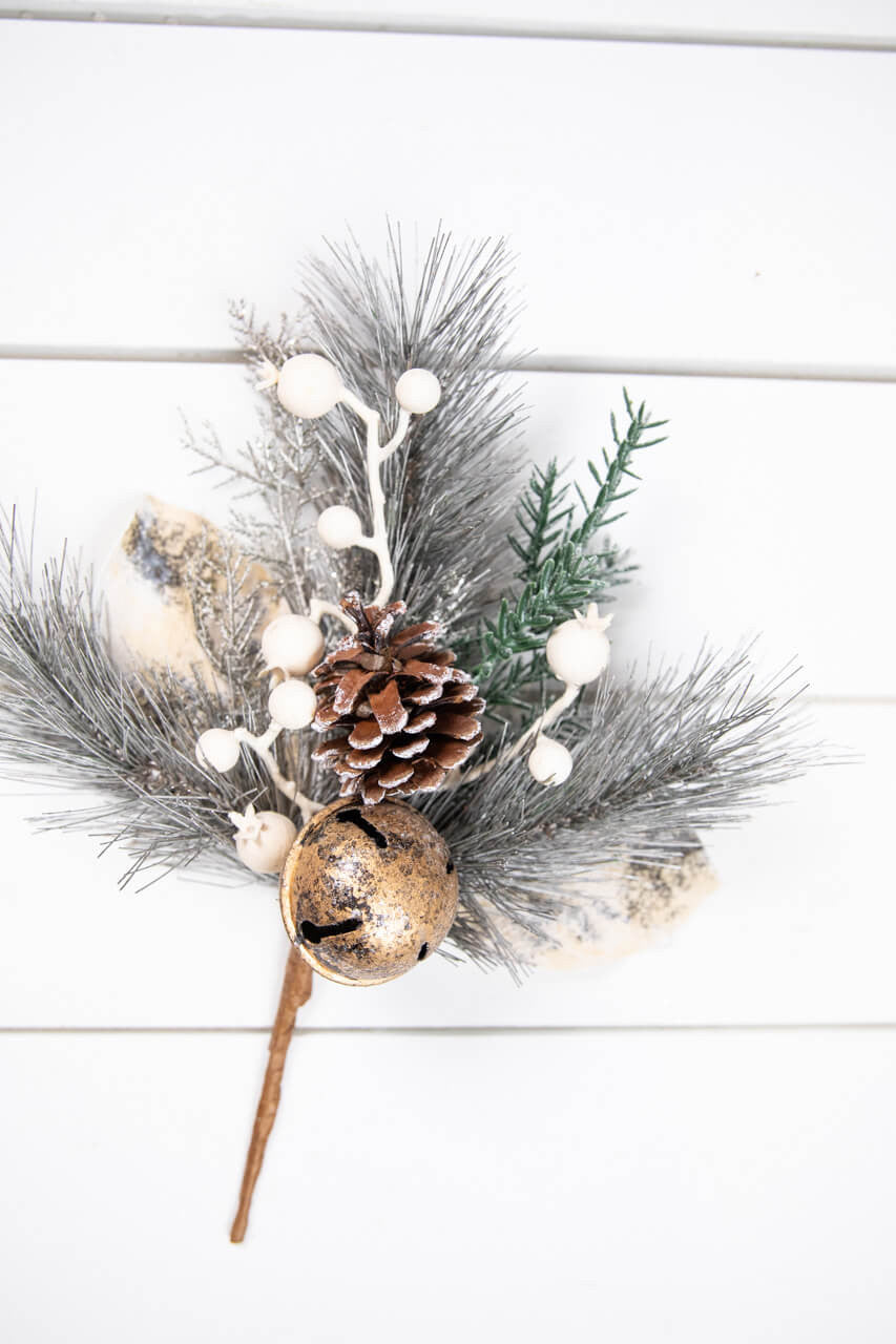14” Antique Bell/Magnolia Leaf Berry/Pine Pick Christmas Sprays