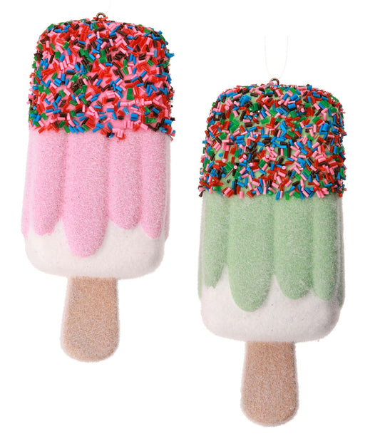 Set Of Two 5" Plastic Popsicle With Sprinkles Ornament