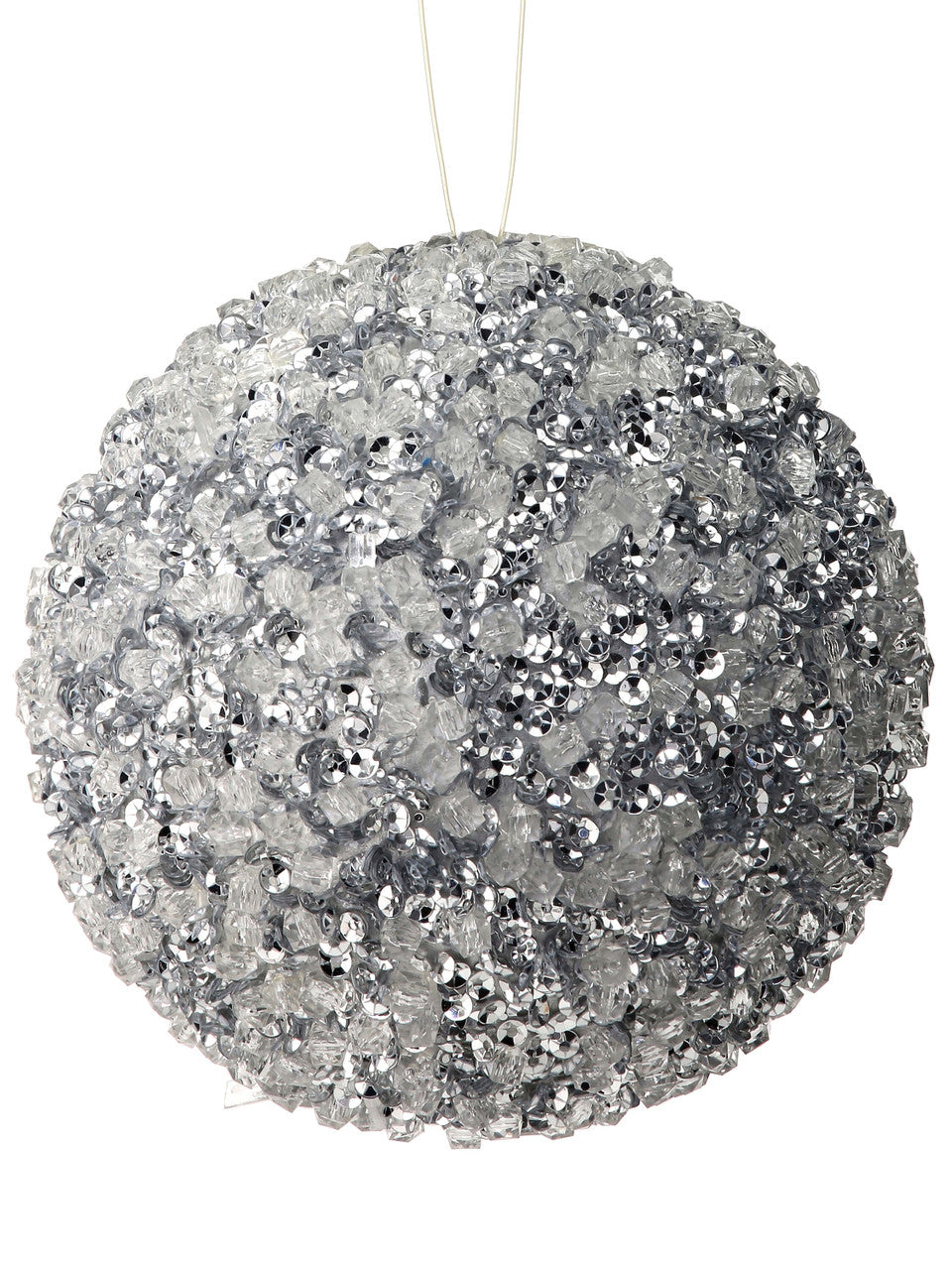 5.5" Diamond Ice Bead Ball Ornament - Silver