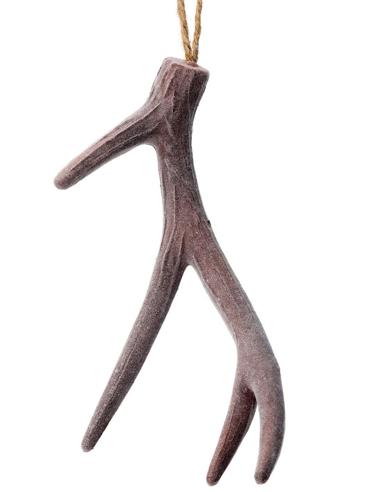 Set Of Three 13" Flocked Faux Deer Horn Ornament
