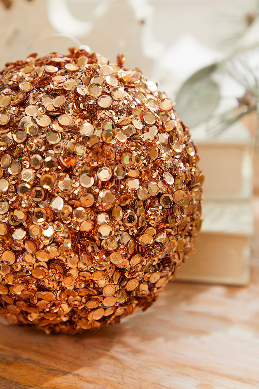 Set of Three 4" Rose Gold Sequins & Jewels Ball Ornament