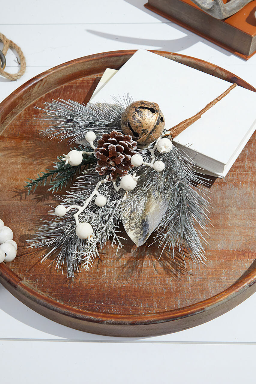 14” Antique Bell/Magnolia Leaf Berry/Pine Pick Christmas Sprays