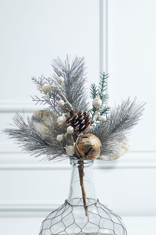 14” Antique Bell/Magnolia Leaf Berry/Pine Pick Christmas Sprays