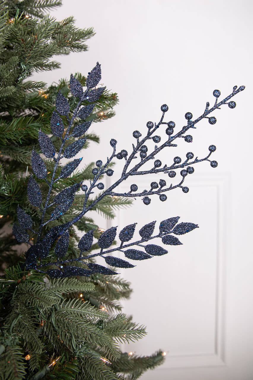 Set Of Two 29” Glitter Smilax Berry Spray - Midnight Blue