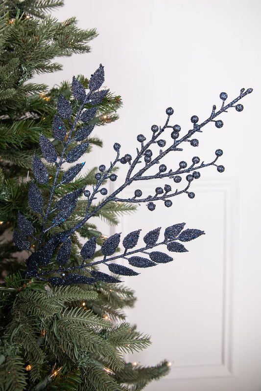 Set Of Two 29” Glitter Smilax Berry Spray - Midnight Blue