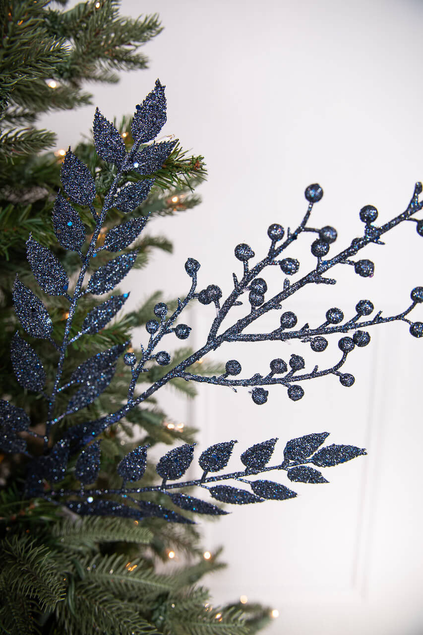 Set Of Two 29” Glitter Smilax Berry Spray - Midnight Blue