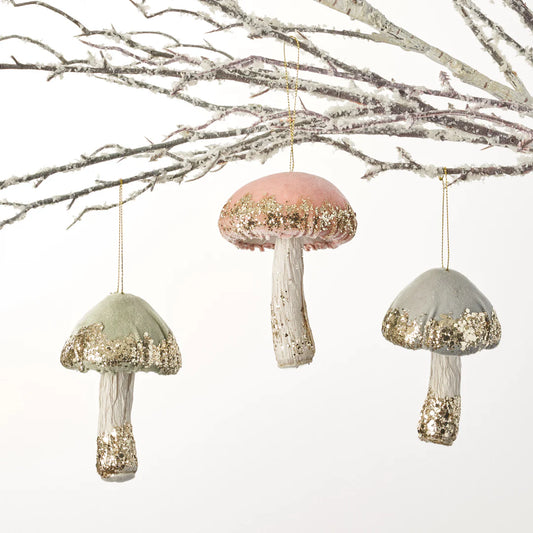 Velvet & Gold Glitter Forest Toadstool Mushroom Ornament