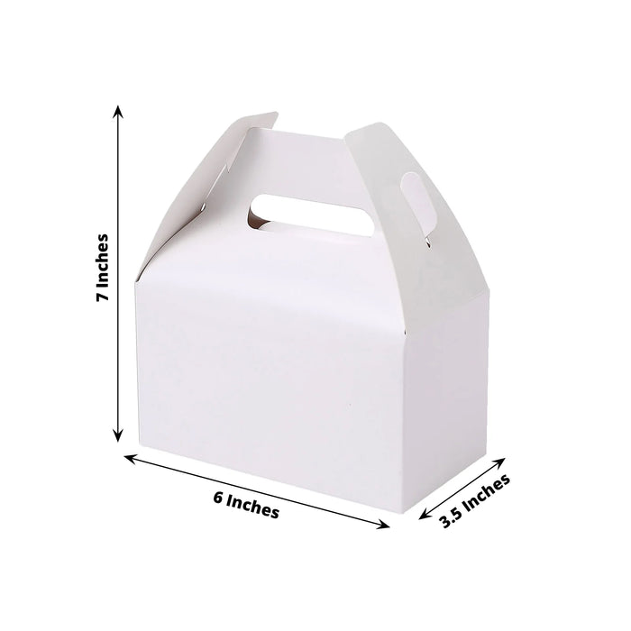 25 Pack Classic White Party Favor Gift Tote Gable Box Bags, Candy Treat Boxes 6"x3.5"x7"