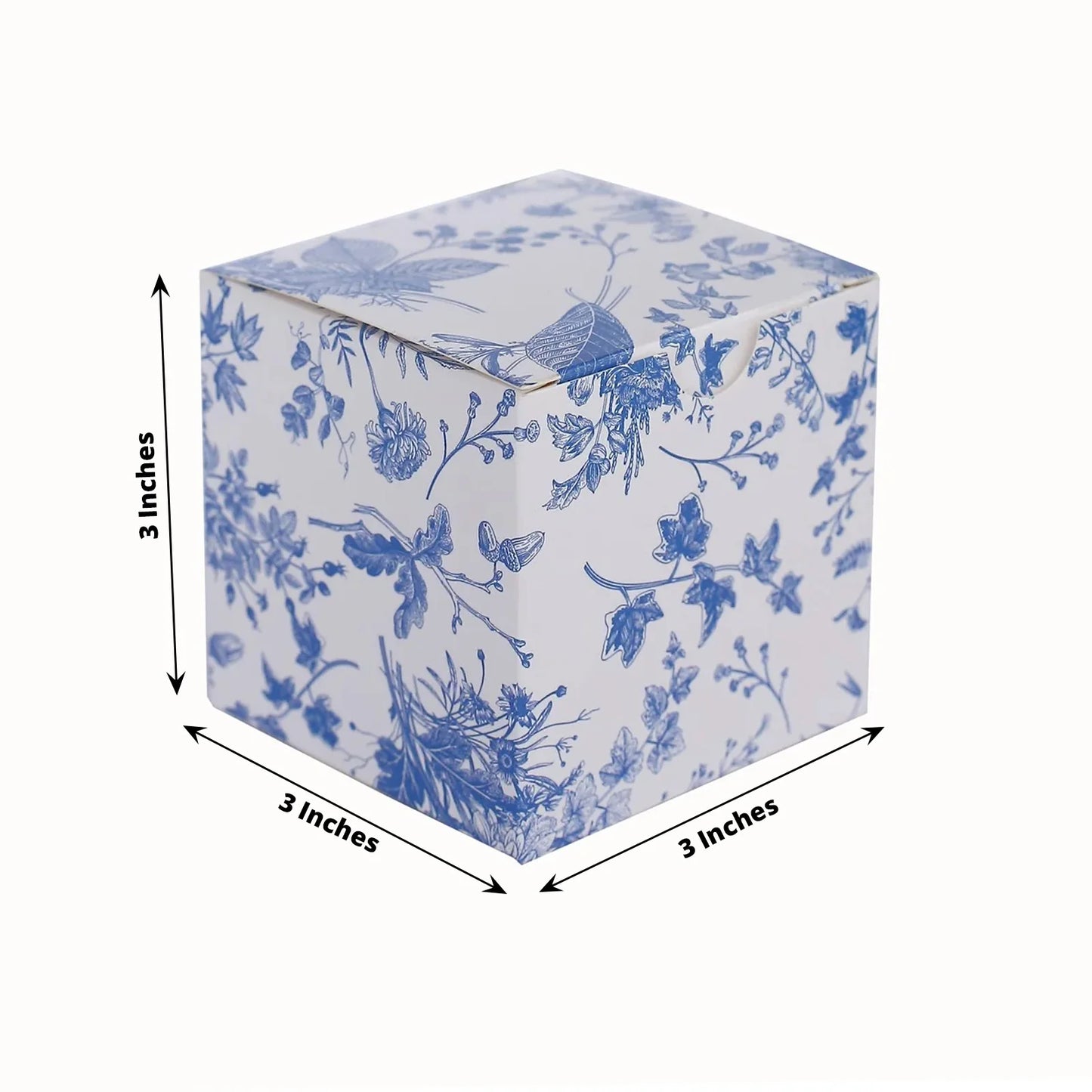White Blue Chinoiserie Floral Print Paper Gift Boxes, Cardstock Party Shower Candy Favors