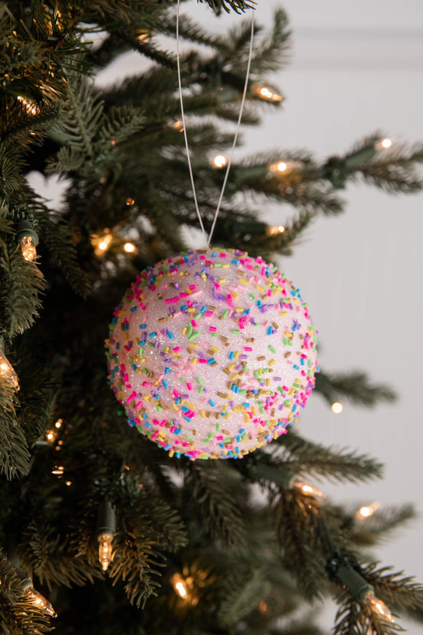 Set Of Three 4” Pink Sprinkle Ball Ornament