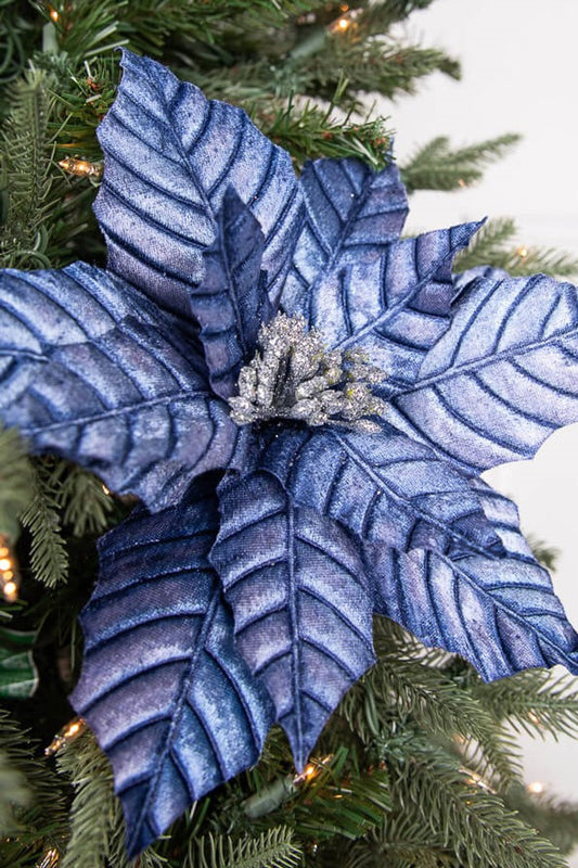 22” Pressed Poinsettia Stem - Navy
