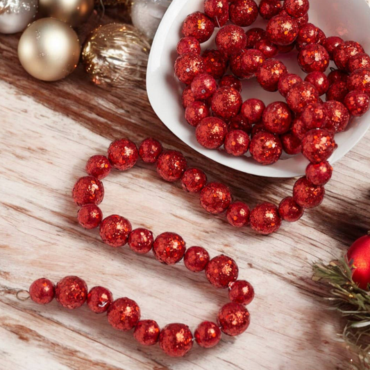 6 FT. Red Glitter Pearl Bead Garland