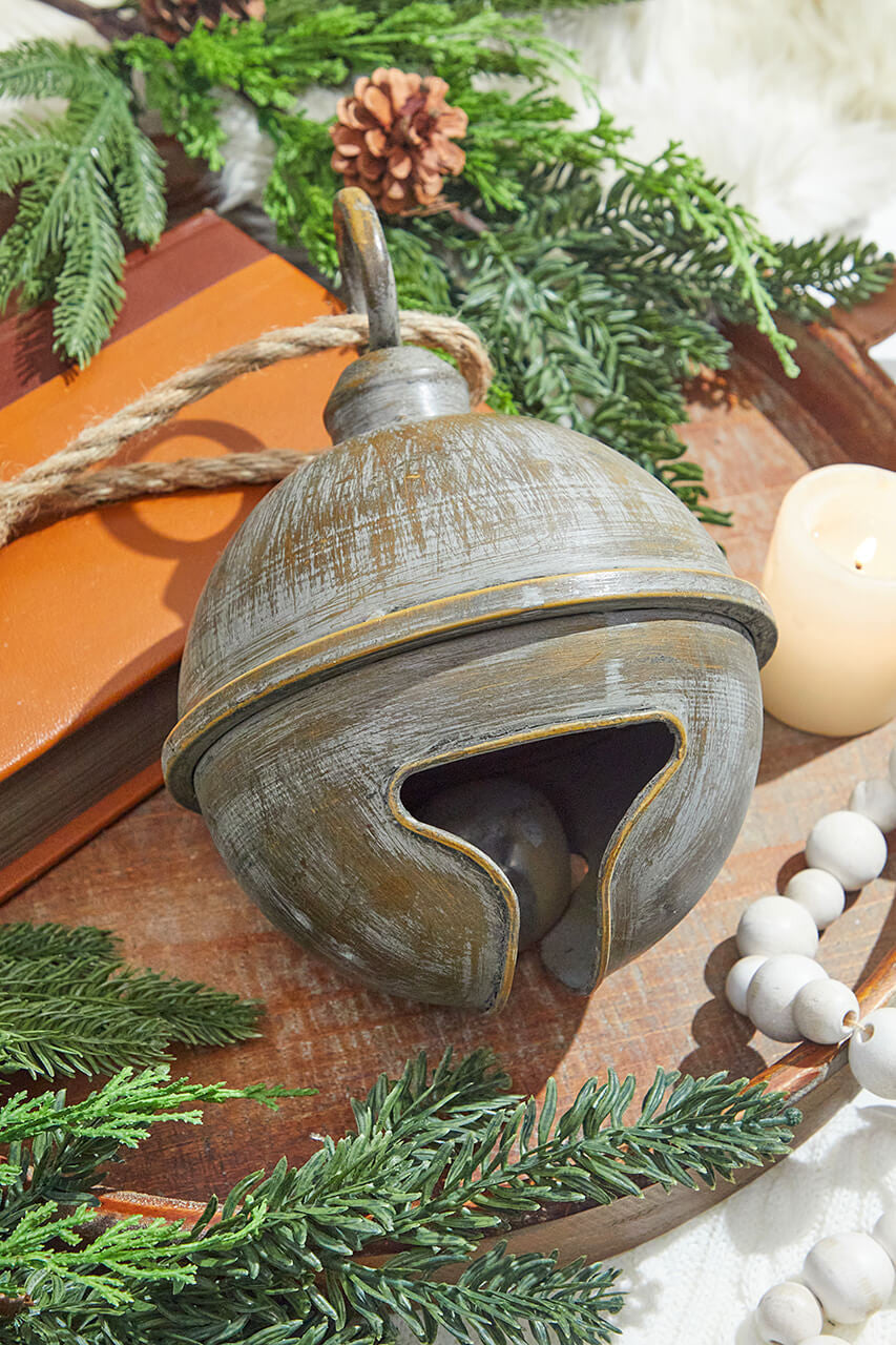 7" x 9” Antique Finish Metal Jingle Bell Ornament