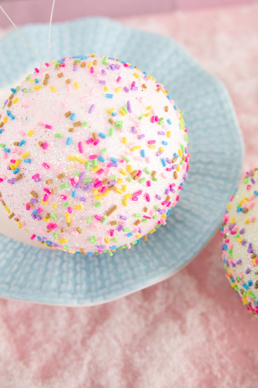 Set Of Three 4” Pink Sprinkle Ball Ornament