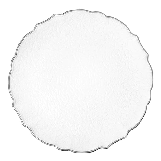 Victorian Embossed Acrylic Charger Plate - White Silver-Trimmed