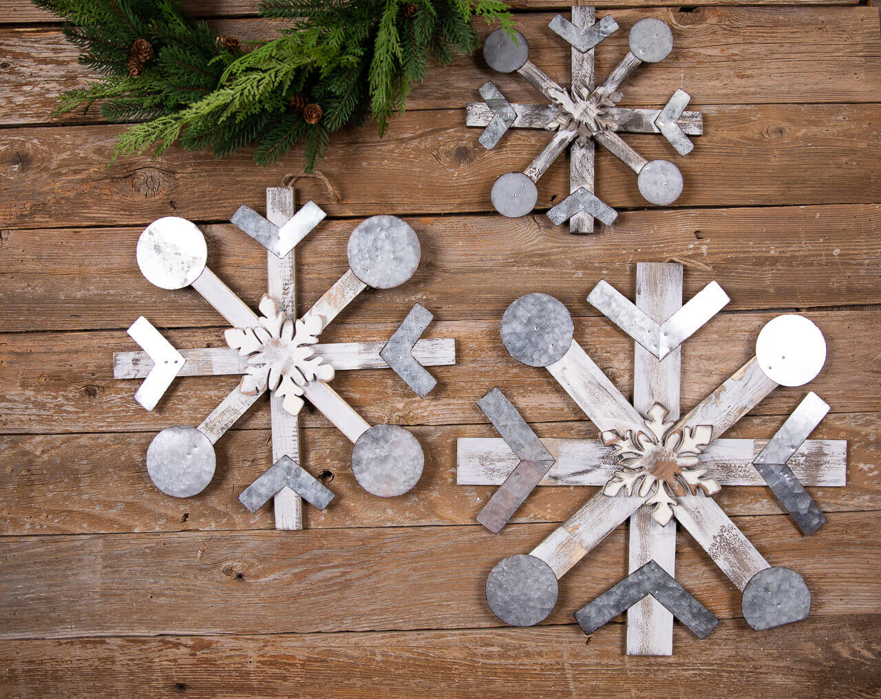 22” Wood Metal Snowflake Ornament - Large