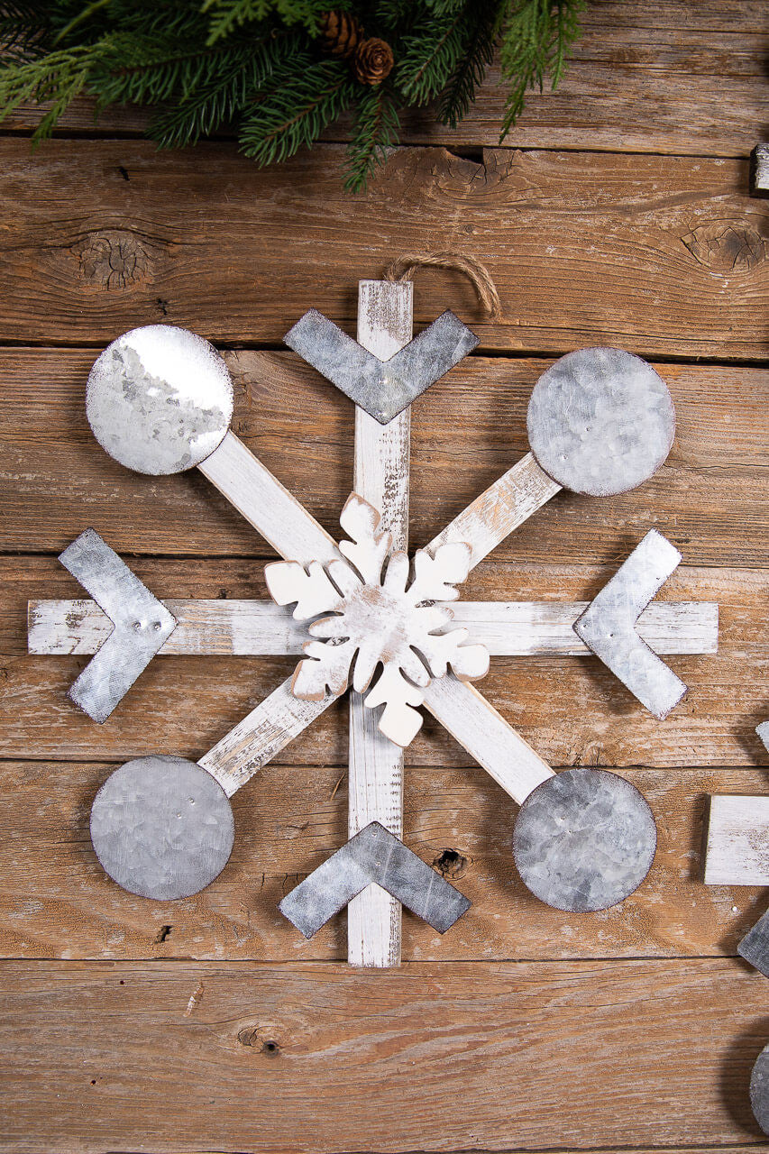 18” Wood Metal Snowflake Ornament - Medium