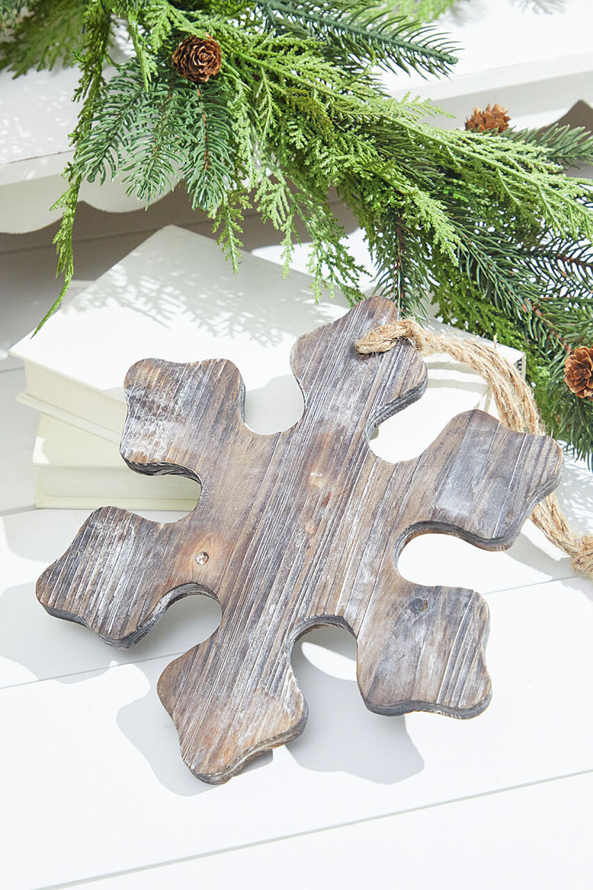 Set Of Three 9.8” Wooden Snowflake Ornament