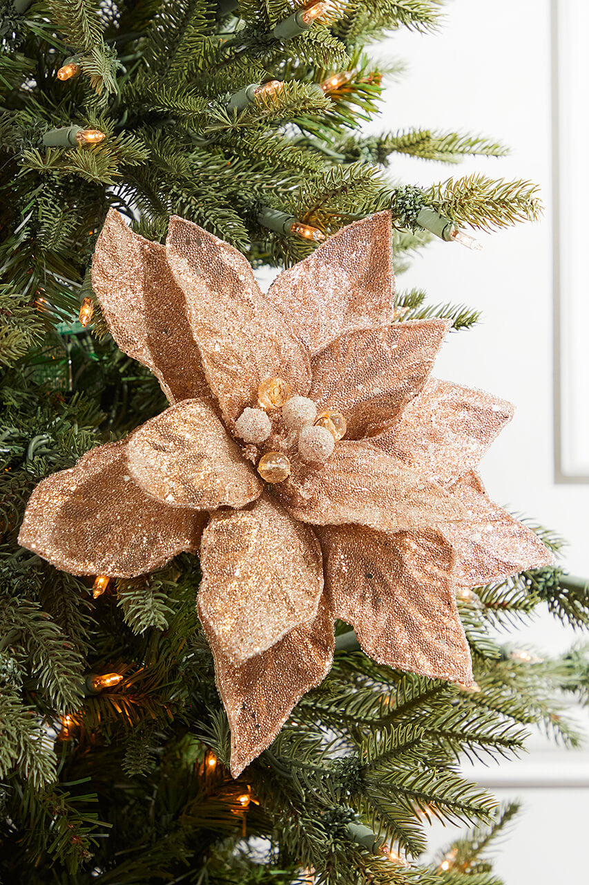 24" Rose Gold Beaded Sequins Poinsettia Stem