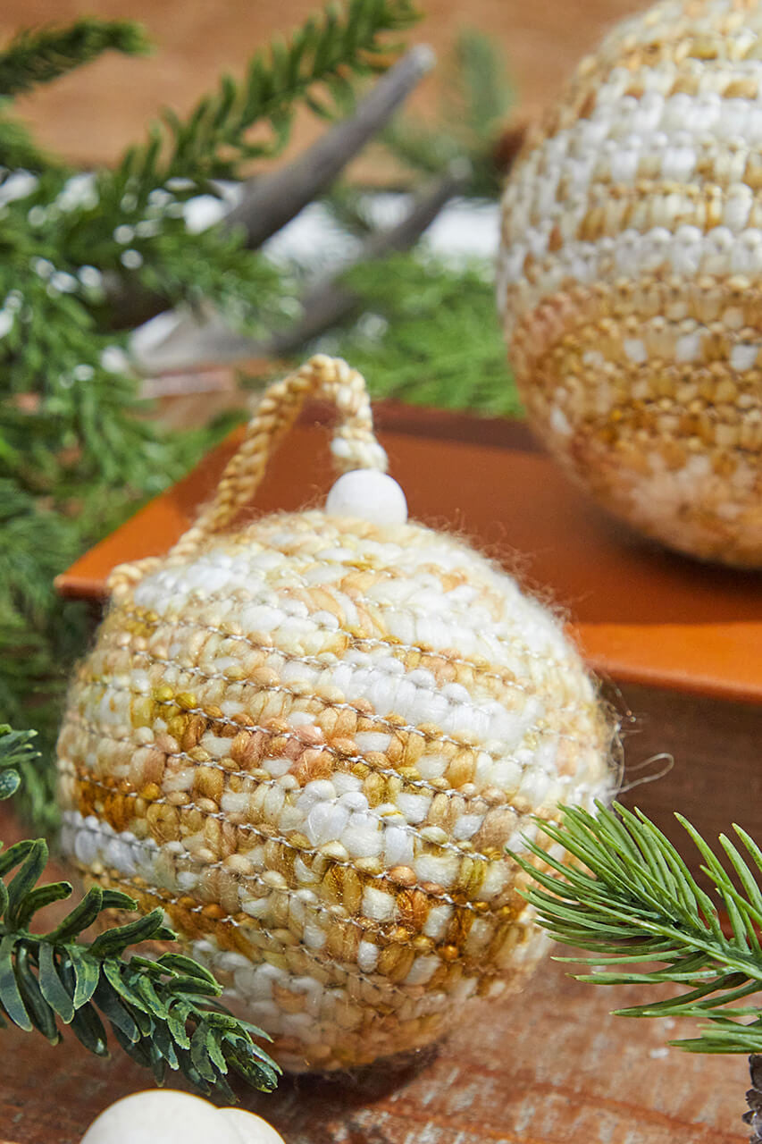Set of 2 - Beige/White Knit Ball Ornaments