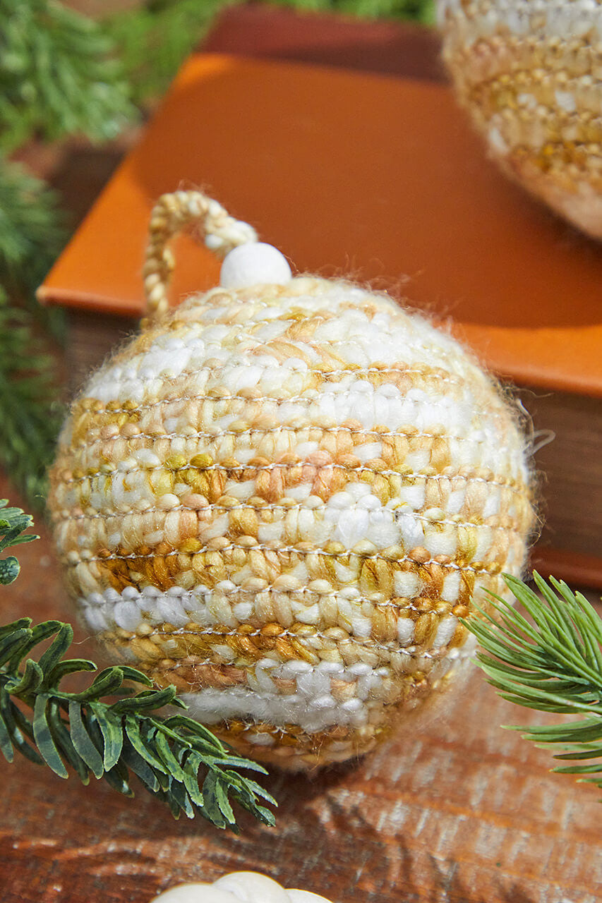 Set of 2 - Beige/White Knit Ball Ornaments