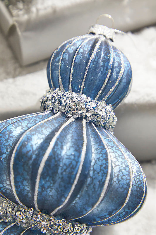 7" Midnight Blue Glass Ridged Finial Ornament