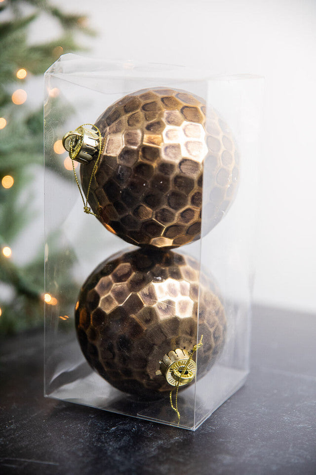 Brown Hammered Antique Ball Ornament - Box of 2