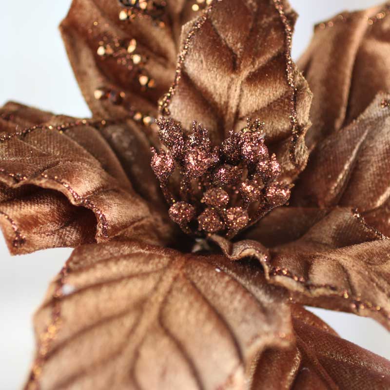 Set of Two Brown Sparkling Velvet Artificial Poinsettia Pick