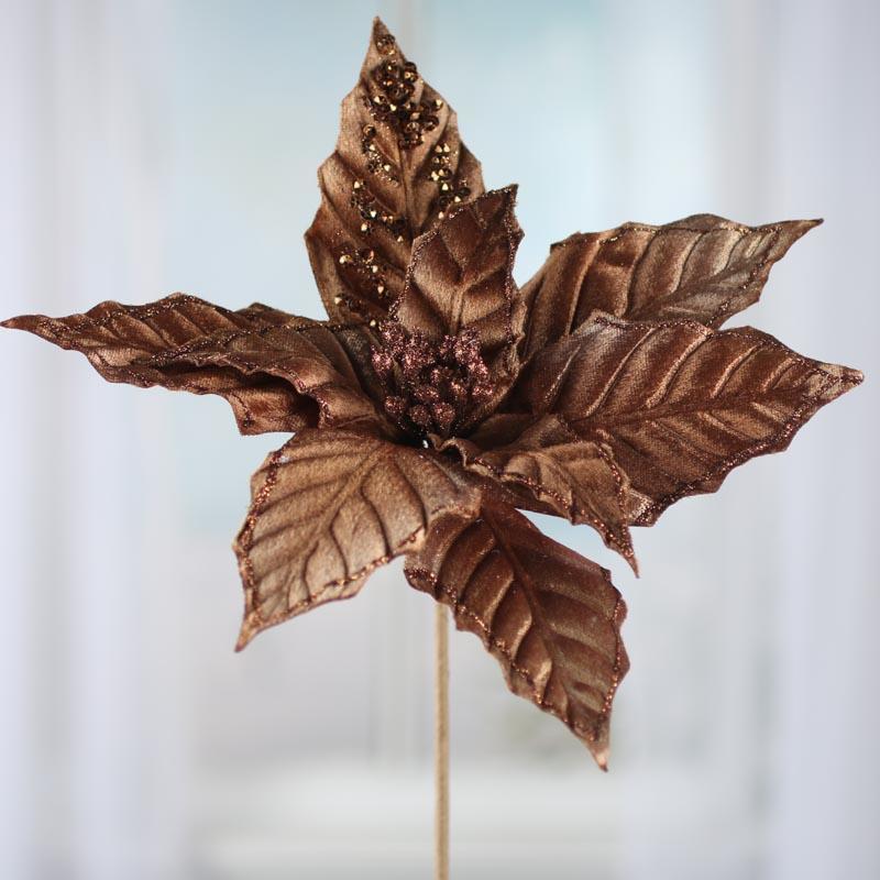 Set of Two Brown Sparkling Velvet Artificial Poinsettia Pick