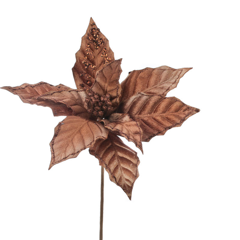 Set of Two Brown Sparkling Velvet Artificial Poinsettia Pick