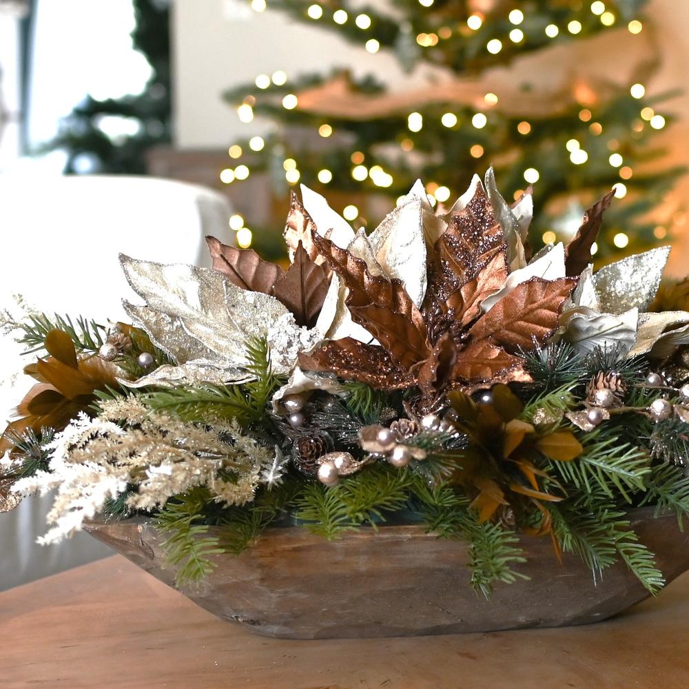 Set of Two Brown Sparkling Velvet Artificial Poinsettia Pick