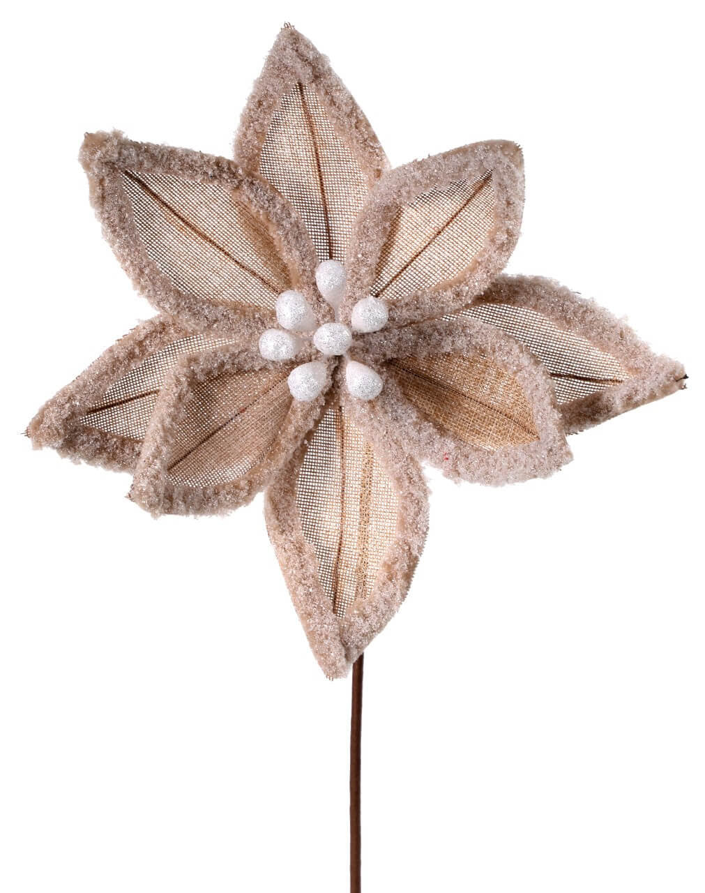 20” Burlap Faux Fur Edge Poinsettia Stem