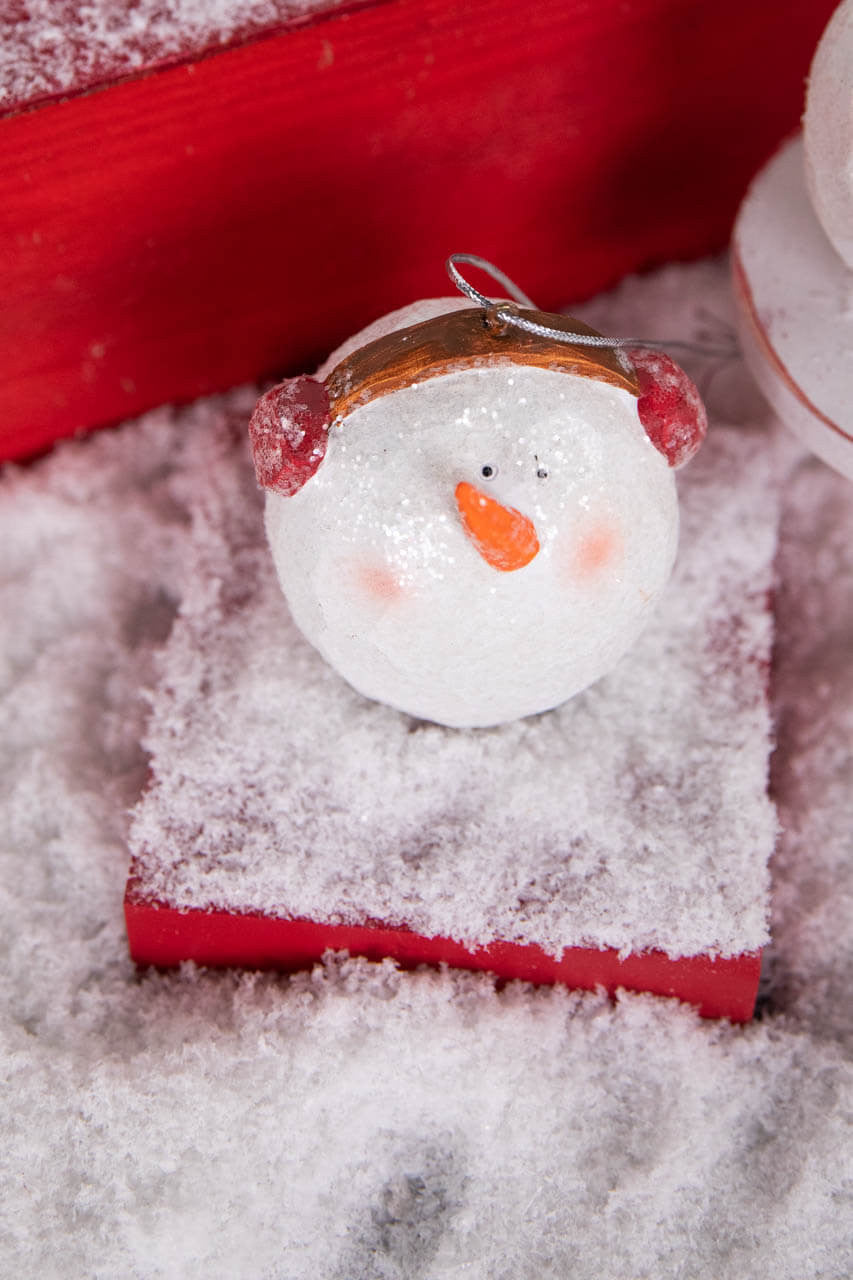 Set Of Three 3.5” Resin Carved Snowman Head Ornament