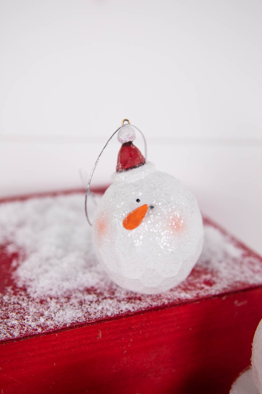 Set Of Three 3.5” Resin Carved Snowman Head Ornament