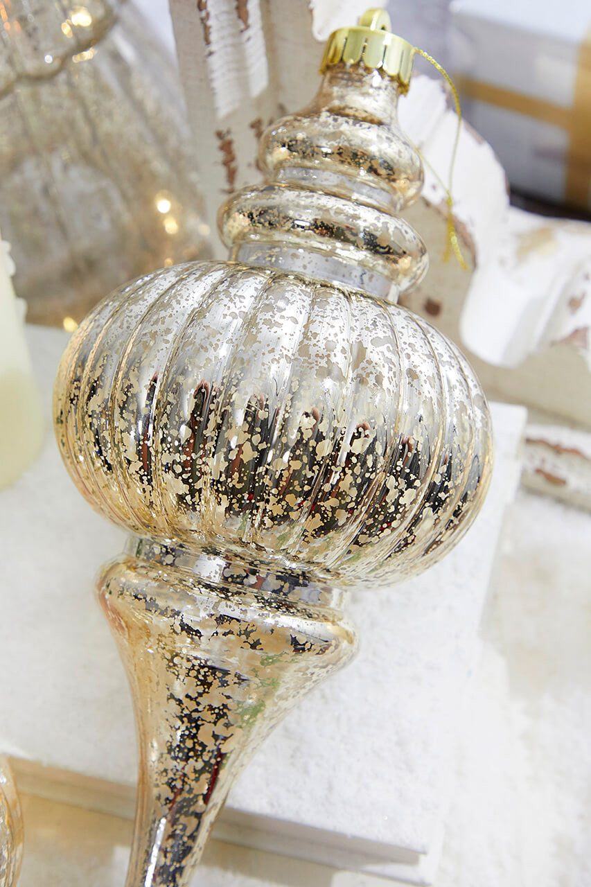 Set of 2 - 10" Mercury Ridged Finial Ornament