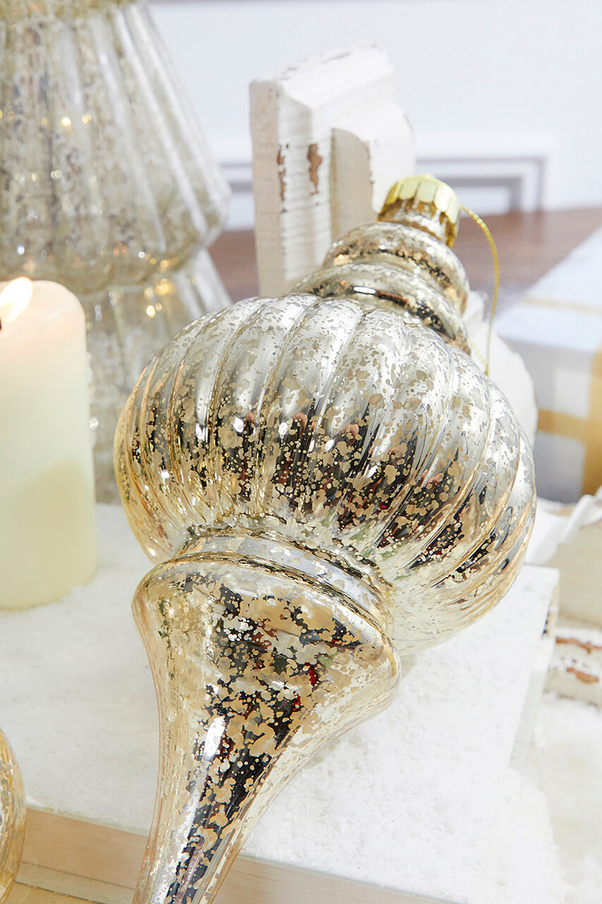 Set of 2 - 10" Mercury Ridged Finial Ornament