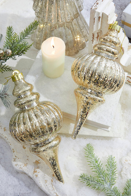 Set of 2 - 10" Mercury Ridged Finial Ornament