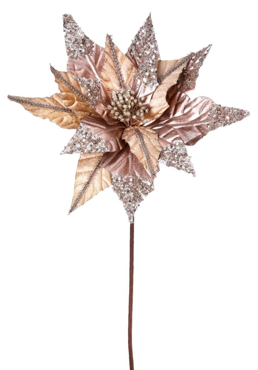 31” Champagne Velvet Metallic Poinsettia