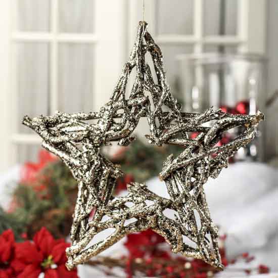 Champagne Glittered Twig Star