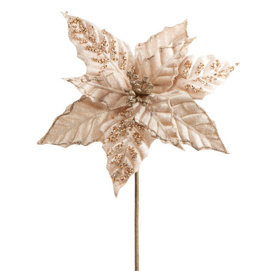 Set of Two Champagne Velvet Poinsettia Stem