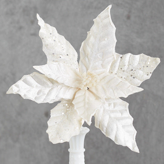 Set of Two Cream Velvet Poinsettia Stem