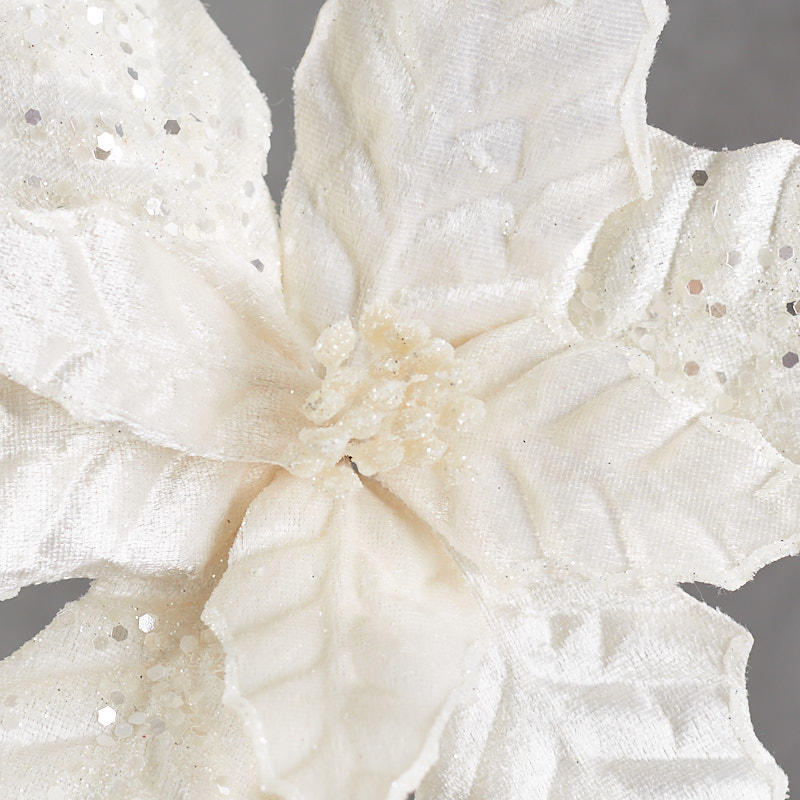 Set of Two Cream Velvet Poinsettia Stem