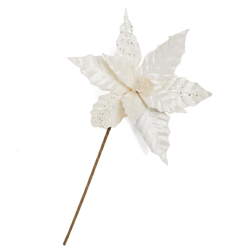 Set of Two Cream Velvet Poinsettia Stem